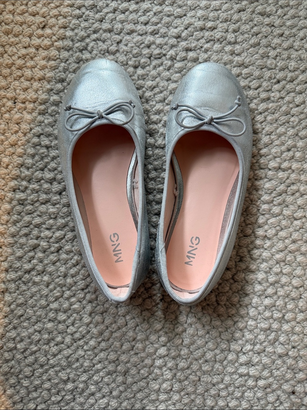Mango Silver Ballet Flats — Girls 12.5 Silver Slip-On Shoes